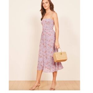 NWOT Reformation Floral Romantic Lilac Straps Pockets Mid  Dress Size 8